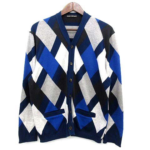 イッセイミヤケ ISSEY MIYAKE カーディガン コットンニット 2 ネイビー 