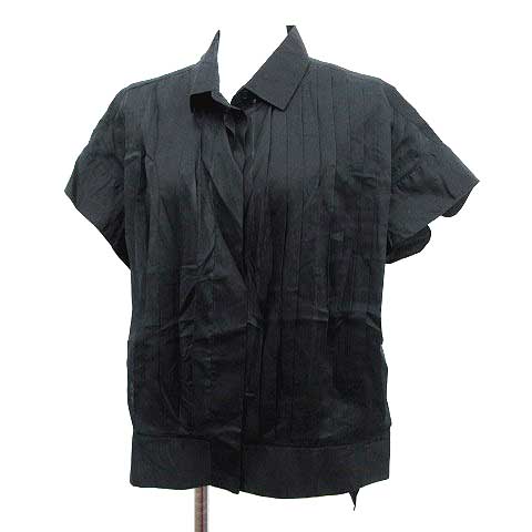 ジルサンダー JIL SANDER シャツ ブラウス 半袖 プリーツ 34 黒 