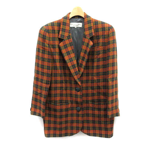 クリスチャンディオール Christian Dior プレタポルテ ジャケット テーラード チェック 総裏地 M オレンジ 緑 Nt39 レディース 081 ベクトルパーク
