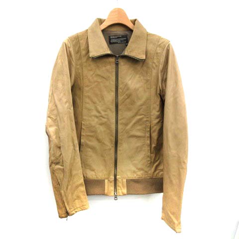 風合い◎ DKNY ジップアップ レザージャケット ベージュ ML位 短丈