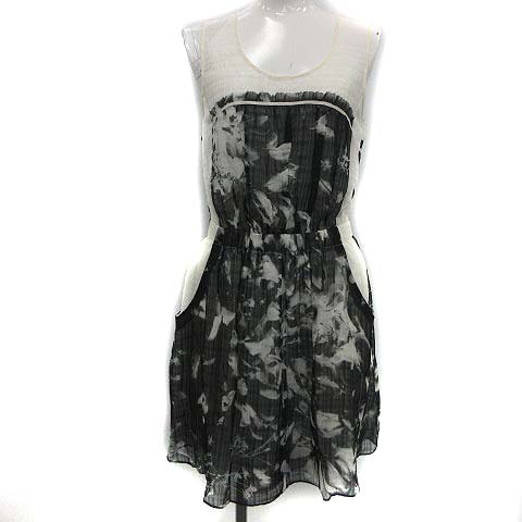 セオリー Theory ワンピース ノースリーブ ひざ丈 シフォン 総柄 0 白 黒 ホワイト ブラック Kh レディース 081 ベクトルパーク