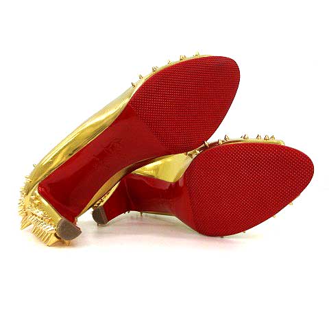 未使用Christian Louboutin ゴールドオープントゥハイヒール Christian Louboutin - ルブタン オープントゥ スタッズ