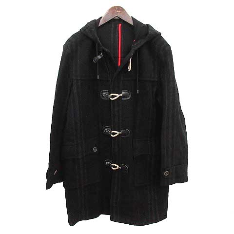 ヒューゴボス Hugo Boss ダッフルコート ロング フード付き ウール 52 黒 グレー Ym メンズ 081 ベクトルパーク