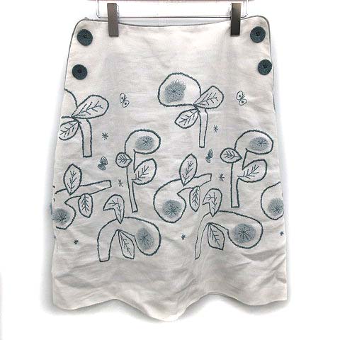 ミナペルホネン mina perhonen スカート bow 台形 ひざ丈 刺繍 総柄 38  