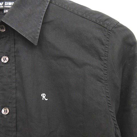ラフシモンズ RAF SIMONS 02SS シャツ 長袖 ワンポイント 刺繍 46 黒 