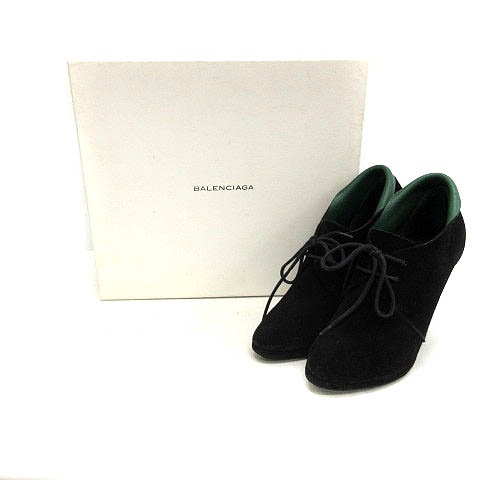 バレンシアガ BALENCIAGA ブーティー ヒール スエード 36.5 黒 