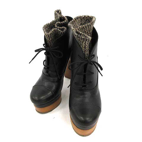 クロエ CHLOE ショートブーツ ブーティ レザー 35.5 黒 ブラック /YM