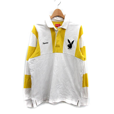 シュプリーム SUPREME PLAYBOY ポロシャツ ラガーシャツ 長袖 M 黄 白 