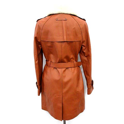 コーチ COACH レザー コート ロング 牛革 ファー ベルト 0 茶 キャメル 