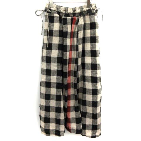キャピタル kapital サルエルパンツ チェック リネン 変形 S 黒 グレー  