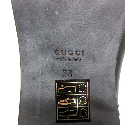 グッチ GUCCI ジョッキーブーツ ニーハイ レザー 38 黒 ブラック