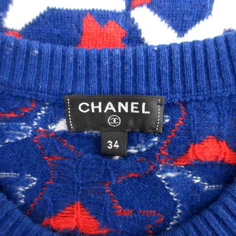 シャネル CHANEL 16AW セーター ニット 半袖 エアライン 総柄 カシミヤ 