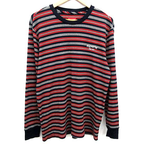 シュプリーム SUPREME ニット カットソー 長袖 ボーダー ロゴ L 赤 紺 