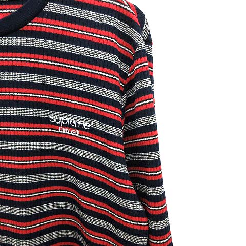 シュプリーム SUPREME ニット カットソー 長袖 ボーダー ロゴ L 赤 紺 
