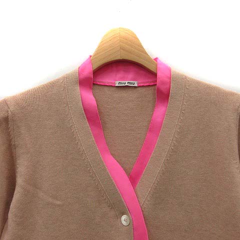 ミュウミュウ miumiu カーディガン ニット フリル 長袖 38 ベージュ  