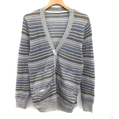 サカイ sacai カーディガン ニット 長袖 ボーダー 1 グレー ブルー 