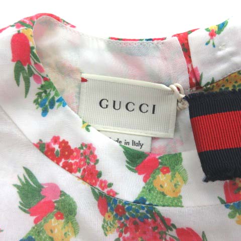 グッチ GUCCI ワンピース 七分袖 ミニ リボン 花柄 8 マルチカラー /TK 