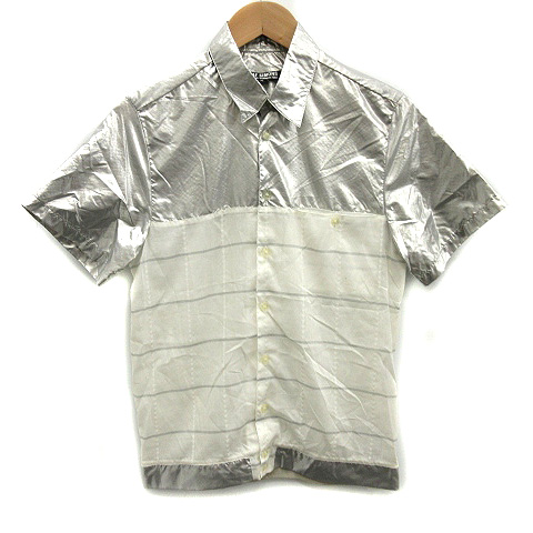 ラフシモンズ RAF SIMONS 07SS シャツ 半袖 切替 チェック 44 シルバー 