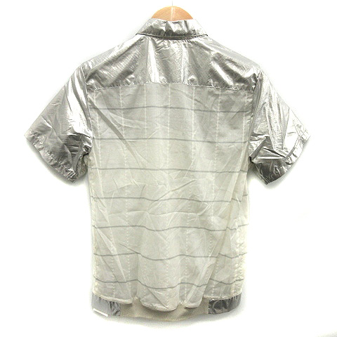 ラフシモンズ RAF SIMONS 07SS シャツ 半袖 切替 チェック 44 シルバー 