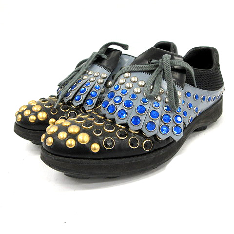 プラダ PRADA 12SS シューズ スニーカー スタッズ レザー 9 黒 