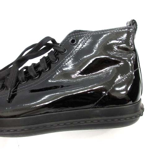 ミュウミュウ miumiu ハイカット スニーカー エナメル 37 黒 ブラック