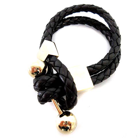 ジバンシィ GIVENCHY ブレスレット レザー 黒 ゴールド /☆G 