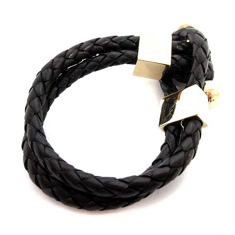 ジバンシィ GIVENCHY ブレスレット レザー 黒 ゴールド /☆G 