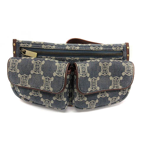 セリーヌ CELINE ボディバッグ ウエストポーチ デニム マカダム柄 青  