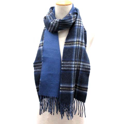 ジョンストンズオブエルガン Johnstons Of Elgin マフラー カシミヤ チェック 青 ブルー Ek レディース 081 ベクトルパーク