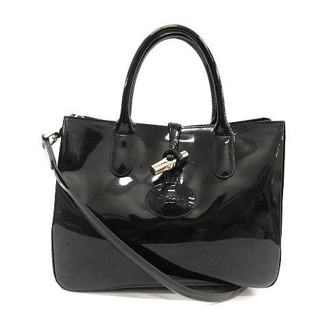 ロンシャン LONGCHAMP バッグ ハンド ショルダー 2WAY エナメル 黒  