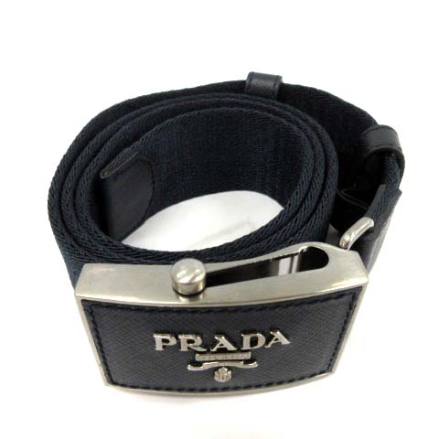 美品 PRADA プラダ 100cm/40インチ ネイビー しっける シルバー金具 