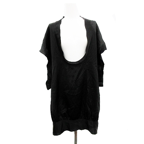 リミフゥ Limi Feu ワンピース チュニック 半袖 フリル 麻混 リネン混 黒 ブラック Yt レディース 081 ベクトルパーク