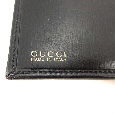 グッチ GUCCI 財布 二つ折り がま口 レザー 黒 ブラック /YM ○D