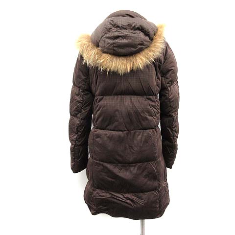 LACOSTE フード付きブラウンロングダウンジャケットタヌキフェザーM