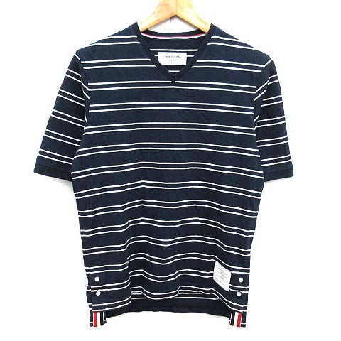 トムブラウン THOM BROWNE Tシャツ カットソー 半袖 Vネック ボーダー 