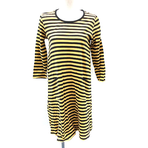マリメッコ Marimekko ワンピース ひざ丈 長袖 ボーダー Xs 黄色 イエロー 黒 ブラック Mr レディース 081 ベクトルパーク