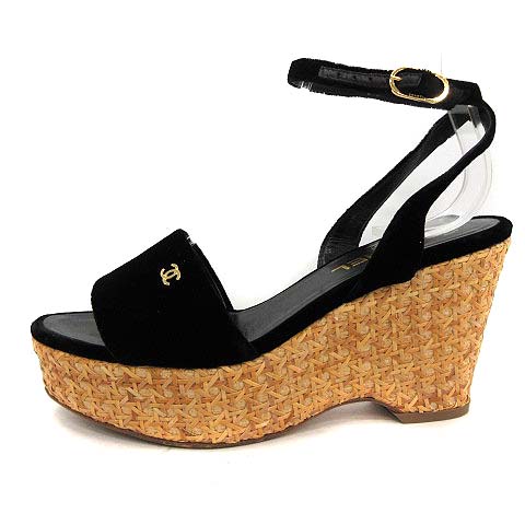 シャネル CHANEL サンダル ウェッジソール 厚底 ベロア ストラップ  