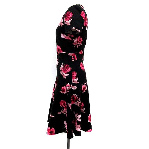 ケイトスペード KATE SPADE ワンピース 半袖 ひざ丈 花柄 バラ 0 黒