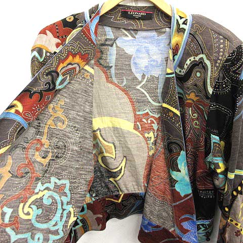 レオナール LEONARD ジャケット ノーカラー 総柄 シルク混 L レオナール LEONARD ジャケット ノーカラー 総柄 シルク混 L