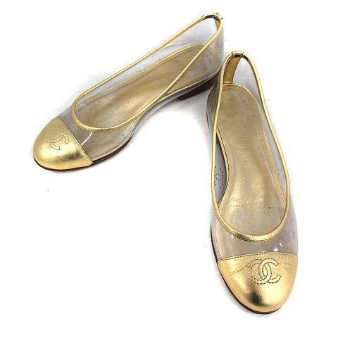 シャネル CHANEL パンプス フラットシューズ ココマーク 35.5C クリア 