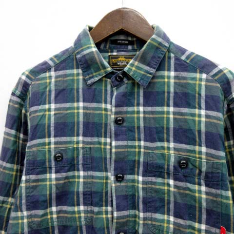 ダブルタップス WTAPS ネルシャツ チェック 長袖 L 緑 グリーン 紺