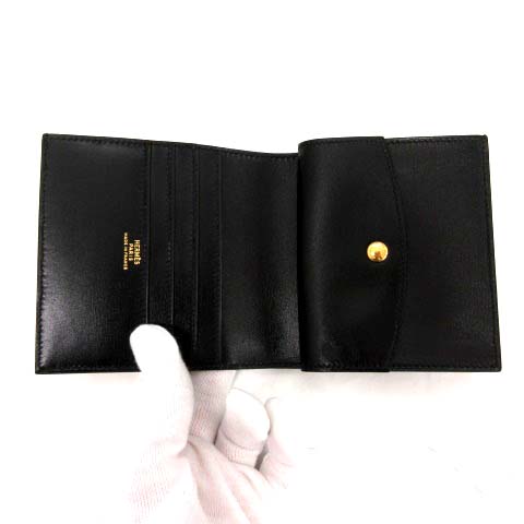 エルメス HERMES 二つ折り財布 レザー 黒 ブラック □A刻印 /TK ○D  