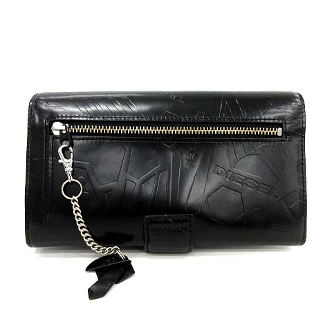 ディーゼル Diesel 長財布 二つ折り レザー 型押し 総柄 黒 ブラック Kh メンズ レディース 081 ベクトルパーク