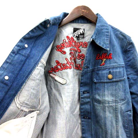 レフラー LEFLAH デニムジャケット Gジャン ワッペン L 青 ブルー /TK  