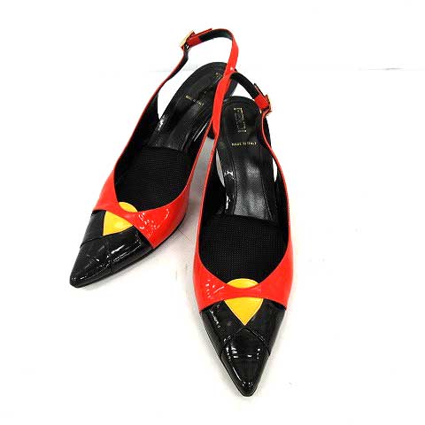 フェンディ FENDI パンプス ヒール ポインテッドトゥ エナメル 36.5 赤 