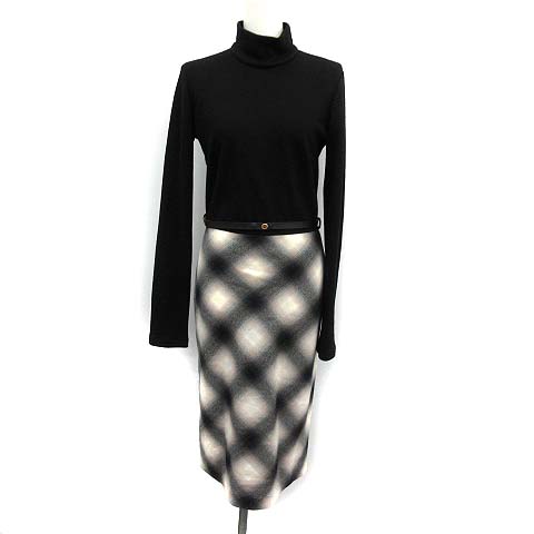 グッチ Gucci ワンピース ロング 長袖 ハイネック チェック M 黒 ブラック アイボリー Kh レディース 081 ベクトルパーク