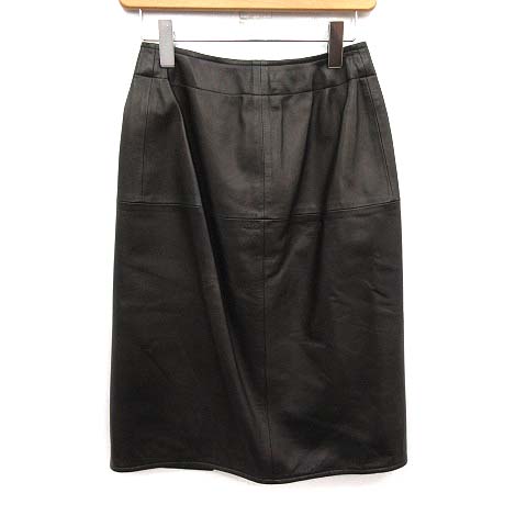 エルメス HERMES ラップスカート ひざ丈 ラムスキン レザー 36 茶  
