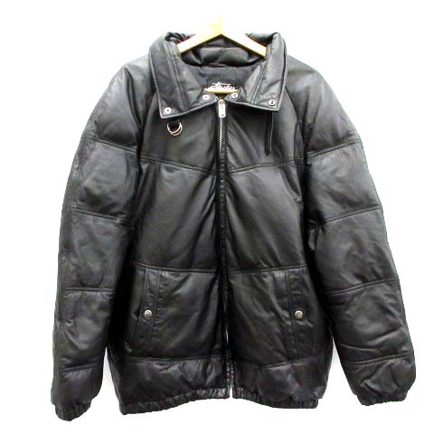 ステューシー STUSSY BURLY GEAR ダウンジャケット カウレザー L 黒 