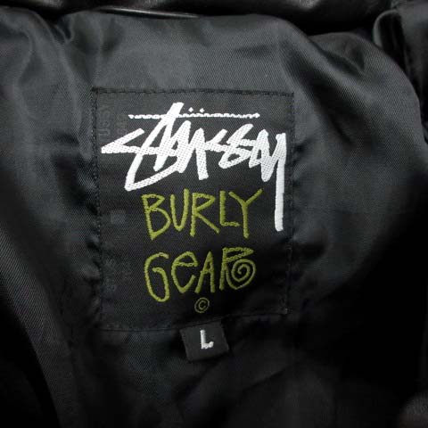 ステューシー STUSSY BURLY GEAR ダウンジャケット カウレザー L 黒
