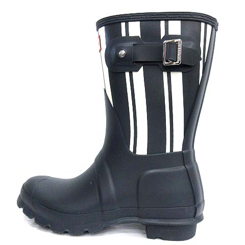 HUNTER ブラック 長靴 ストライプ HUNTER ブラック長靴 ストライプ付き